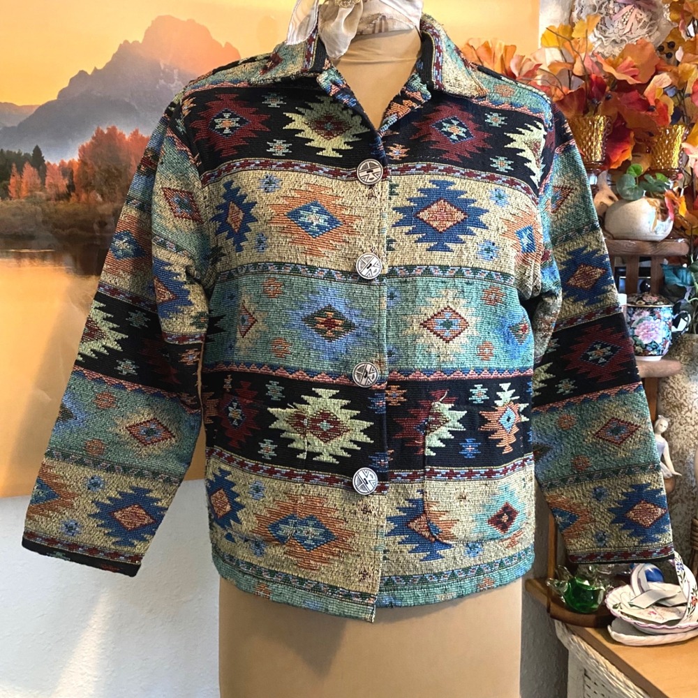 Jane Ashley Tapestry Jacket Southwestern Boho Western Women S Woven Multi Color - Picture 1 of 7
